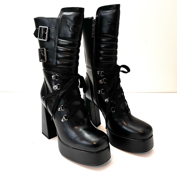 New Killstar Dionisia Black Faux Leather PU Platform Buckle Zipper Goth Boot 7 - Picture 2 of 11